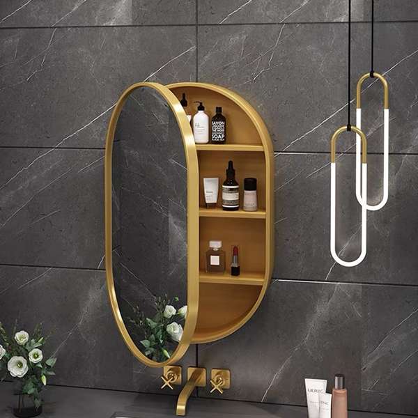 Oval Wall Storage Bathroom Medicine Smart Mirror  Cabinet with light