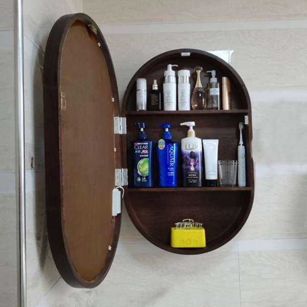 Oval Wall Storage Bathroom Medicine Smart Mirror  Cabinet with light