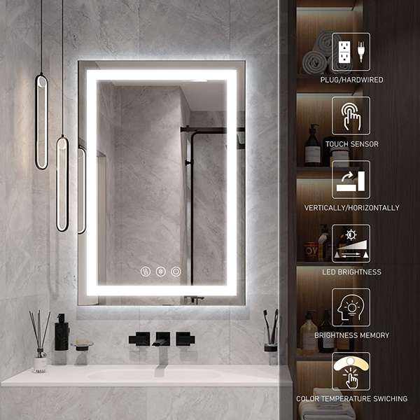 Rectangular Front Lighted Wall Mounted Vanity Led Smart Bathroom Mirror