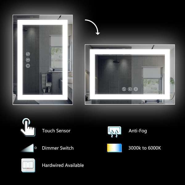 Rectangular Front Lighted Wall Mounted Vanity Led Smart Bathroom Mirror
