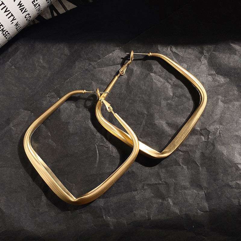Simple metal big square hoop earrings