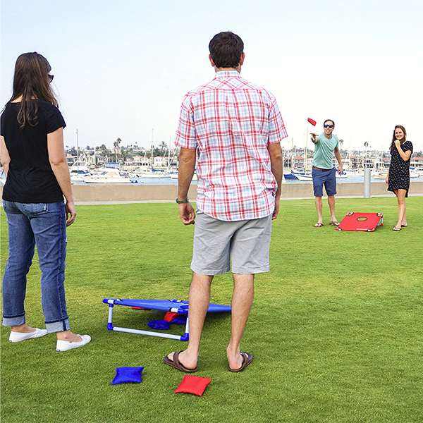 Fabo Portable PVC Framed Cornhole Game Set with 8 Bean Bags and Carrying Bag, Blue-Red, 3 x 2-feet