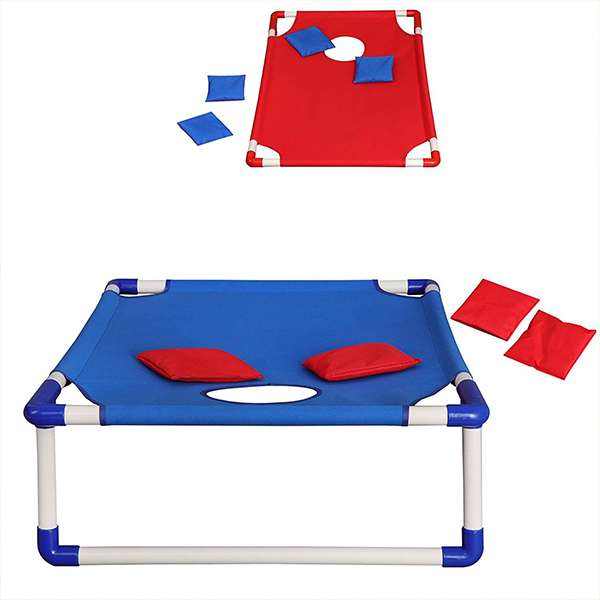 Fabo Portable PVC Framed Cornhole Game Set with 8 Bean Bags and Carrying Bag, Blue-Red, 3 x 2-feet