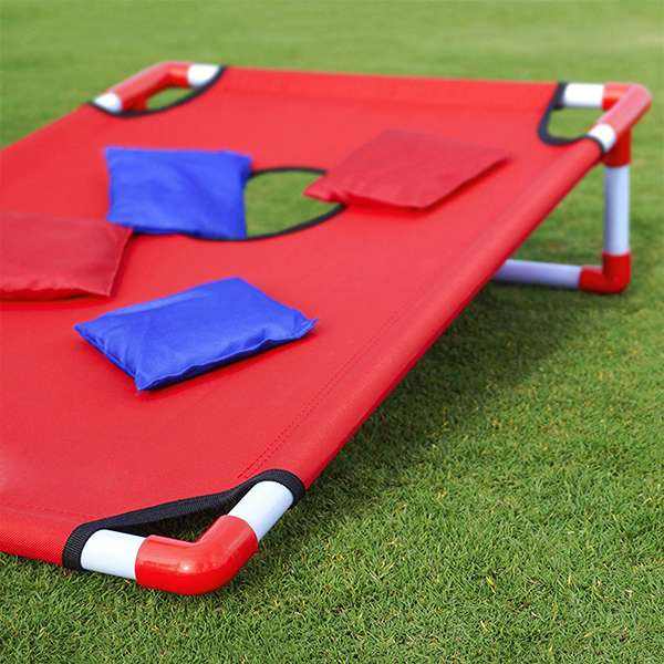 Fabo Portable PVC Framed Cornhole Game Set with 8 Bean Bags and Carrying Bag, Blue-Red, 3 x 2-feet